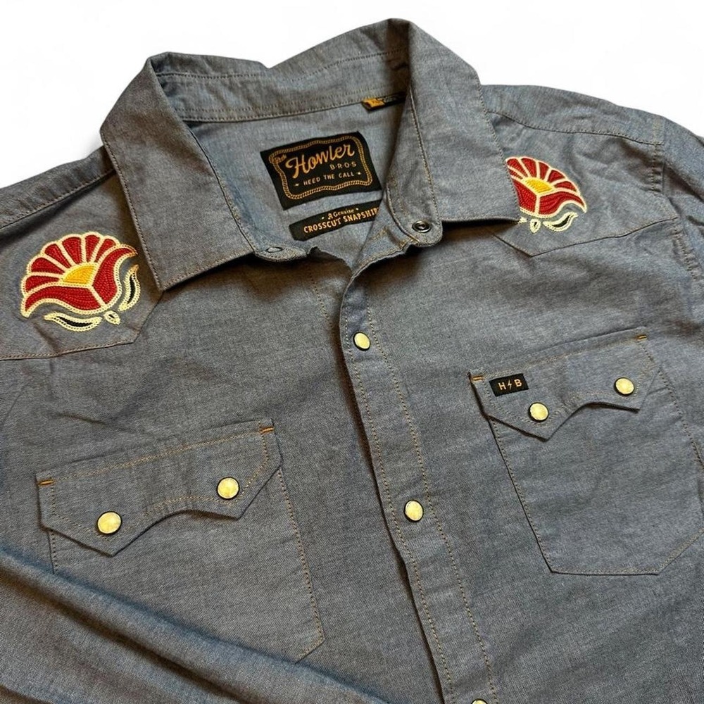 Howler Bros Crosscut Snapshirt Chambray Embroidered Shirt XL Fresh Bloom READ